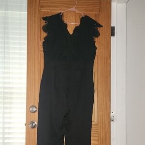 SHEIN Black Ruffled V-Neck Jumpsuit